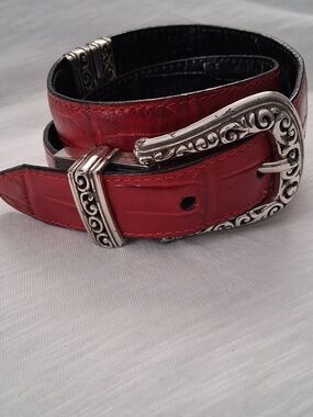 Brighton Red Leather Belt with Ornate Silver Buckle